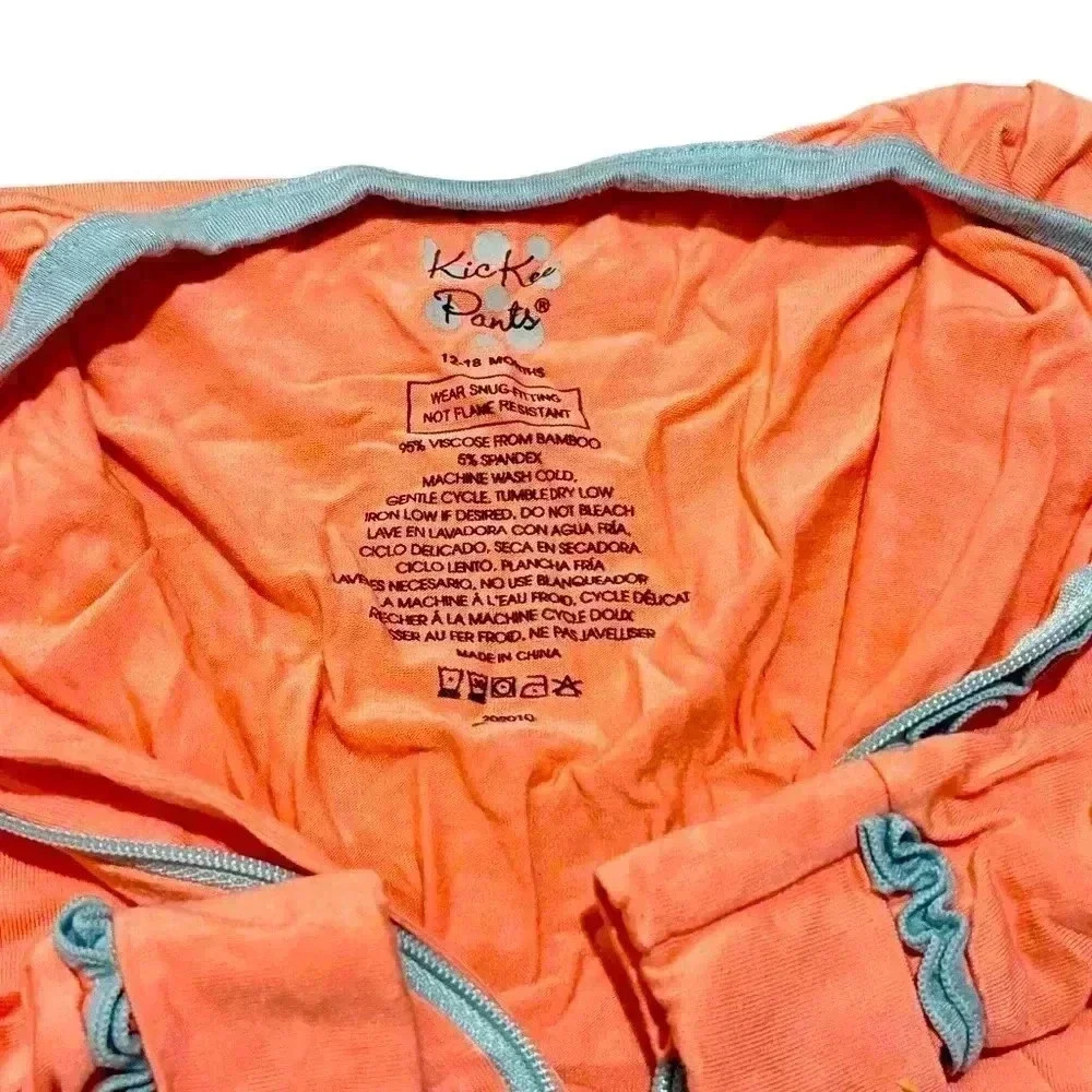 Kickee Pant 12-18 mo peach and teal muffin ruffle coveralls. Like new. - Picture 4 of 6